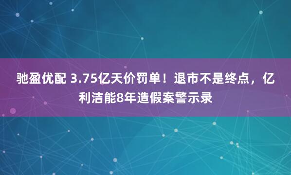 驰盈优配 3.75亿天价罚单！退市不是终点，亿利洁能8年造假案警示录