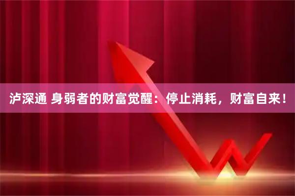 泸深通 身弱者的财富觉醒：停止消耗，财富自来！