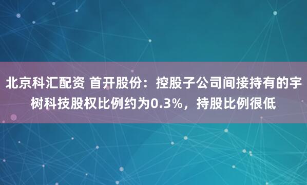 北京科汇配资 首开股份：控股子公司间接持有的宇树科技股权比例约为0.3%，持股比例很低